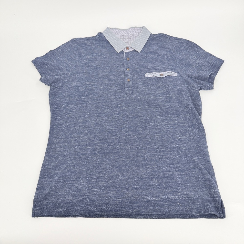 Saks Fifth Avenue Polo Shirt Short Sleeve Modern Men Large Blue Heathered Slub
